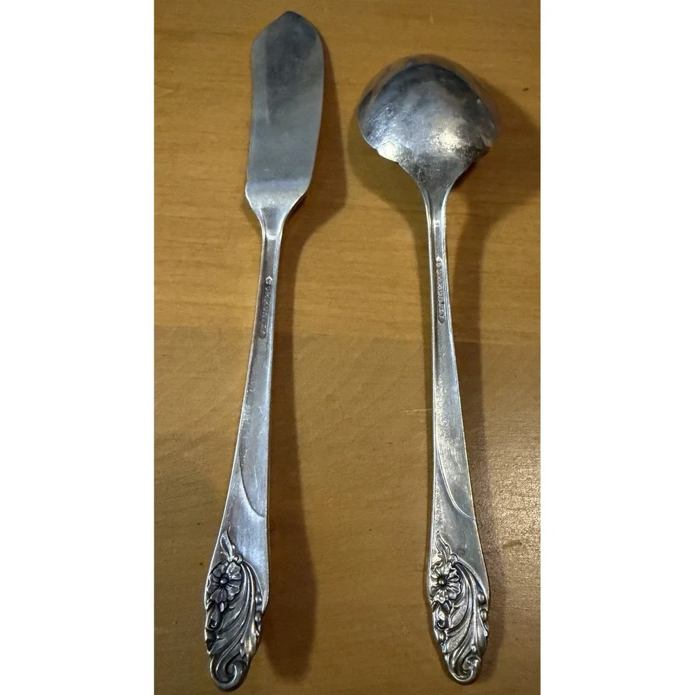 Lot 2 Oneida Evening Star Silver plate Butter Spreader & Soup Spoon Vtg 1950